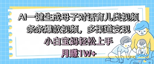 AI一键生成母子对话育儿类视频，条条爆款视频，多渠道变现，小白宝妈轻松上手，月入1W+-资源鲟