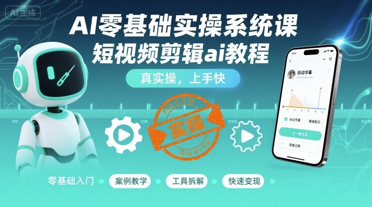AI零基础实操系统课，短视频剪辑ai教程，真实操，上手快-资源鲟