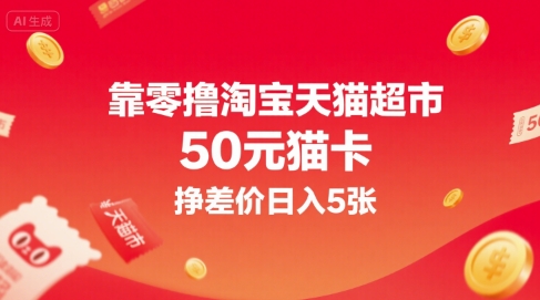 靠零撸淘宝天猫超市50元猫卡，挣差价日入5张-资源鲟