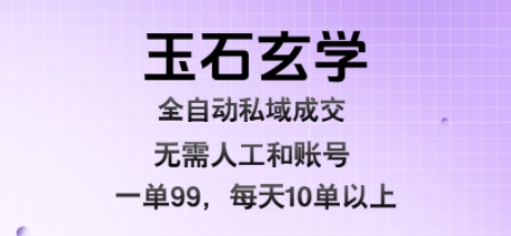玉石玄学全自动私域成交，一单99每天十单以上，无需人工和矩阵账号，蓝海项目直接干【揭秘】-资源鲟