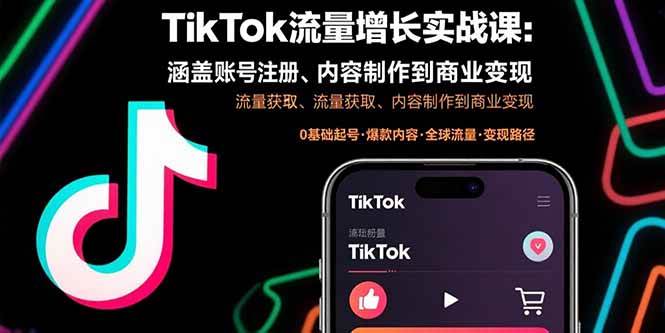 （15791期）TikTok流量增长实战课：涵盖账号注册、流量获取、内容制作到商业变现-资源鲟