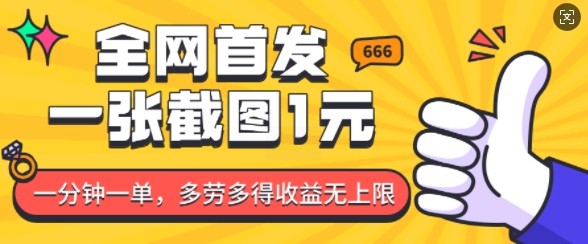 全网首发，一张截图1块钱，一分钟一单，多劳多得，收益无上限-资源鲟