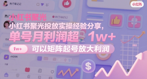 小红书聚光投放实操经验分享，单号月利润超1w+，可以矩阵起号放大利润-资源鲟