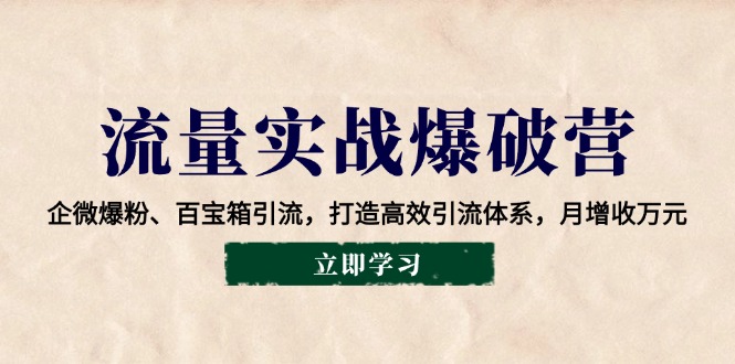 （14039期）流量实战爆破营：企微爆粉、百宝箱引流，打造高效引流体系，月增收万元-资源鲟