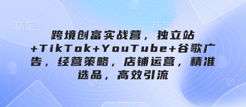 跨境创富实战营，独立站+TikTok+YouTube+谷歌广告，经营策略，店铺运营，精准选品，高效引流-资源鲟