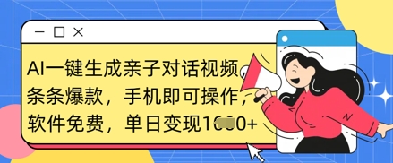 AI一键生成亲子对话视频，条条爆款，一部手机即可操作，单日变现数张-资源鲟