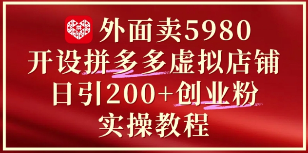外面卖5980开设拼多多虚拟店铺：单日引流200+创业付费粉实战教程-资源鲟