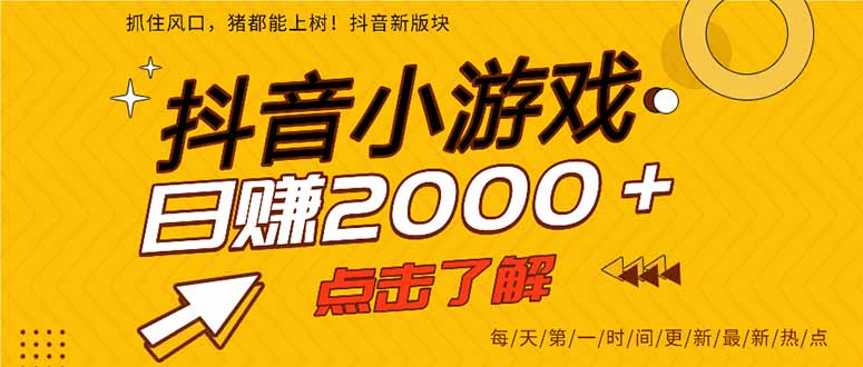 （14319期）抖音小游戏，最新风口项目，亲测单游戏2000+感兴趣点击了解。-资源鲟