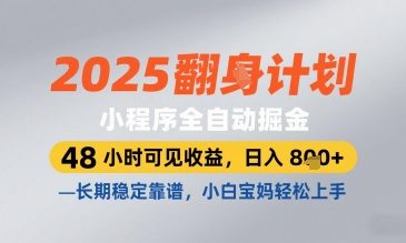 2025小程序全自动掘金，48 小时可见收益，日入8张，长期稳定靠谱，小白宝妈轻松上手【揭秘】-资源鲟
