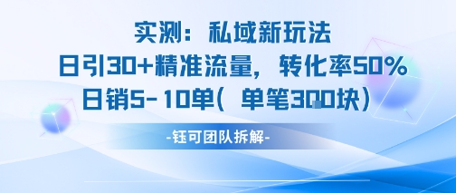 实测私域新玩法日引30加精准流量转化率50%日销5-10单每笔3张-资源鲟