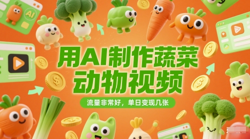 用AI制作蔬菜动物视频，流量非常好，单日变现几张-资源鲟