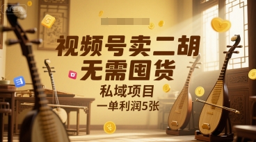 视频号卖二胡，无需囤货，私域项目，一单利润5张-资源鲟