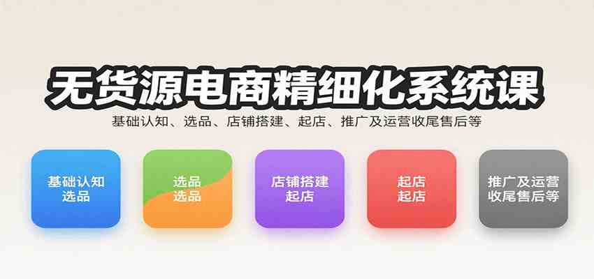 无货源电商精细化系统课：基础认知、选品、店铺搭建、起店、推广及运营收尾售后等-资源鲟