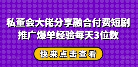 私董会大佬分享融合付费短剧推广爆单经验每天3位数-资源鲟