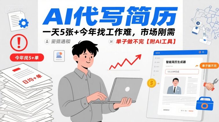 AI代写简历，一天5张+今年找工作难，市场刚需，单子做不完【附AI工具】-资源鲟