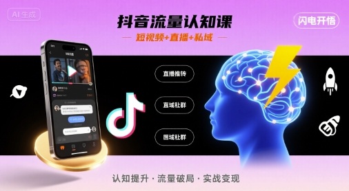 抖音流量认知课，短视频+直播+私域，认知提升，闪电开悟-资源鲟