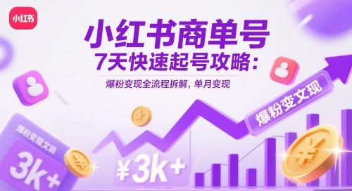 小红书商单号7天快速起号攻略：爆粉变现全流程拆解，单月变现3k+-资源鲟