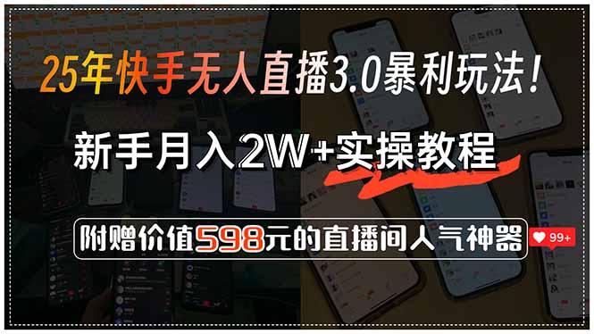 （15335期）25年快手无人直播3.0暴利玩法！，新手月入2W+实操教程，附赠价值598元…-资源鲟