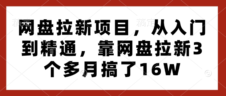 网盘拉新项目，从入门到精通，靠网盘拉新3个多月搞了16W-资源鲟