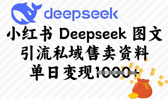小红书Deepseek 图文引流私域售卖资料，单日变现多张-资源鲟