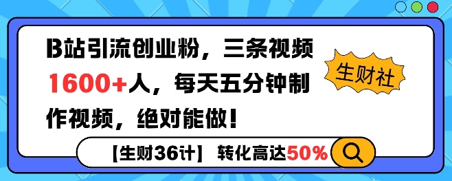 B站引流创业粉，单日最高1600+精准粉丝，单月变现过w-资源鲟