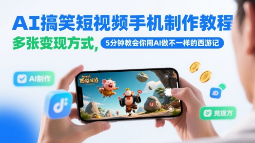 AI搞笑短视频手机制作教程，多张变现方式，5分钟教会你用AI做不一样的西游记-资源鲟